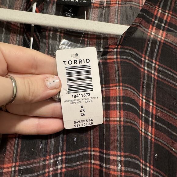 Torrid Plaid Chiffon Ruched Sleeve Blouse NEW Plus Size 4X - Picture 6 of 8